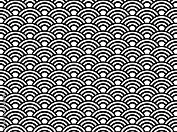 Fototapeta 青海波模様の背景　横位置　ブラック