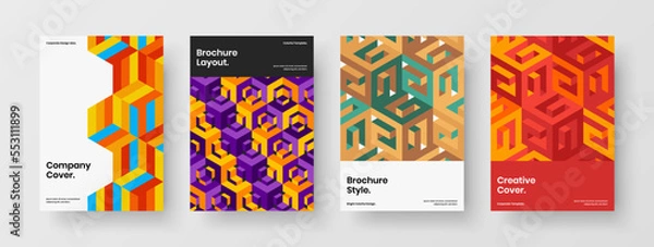 Fototapeta Multicolored geometric tiles corporate cover layout bundle. Fresh front page A4 vector design illustration collection.