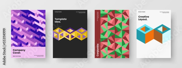 Fototapeta Amazing mosaic tiles annual report layout set. Fresh pamphlet vector design template bundle.