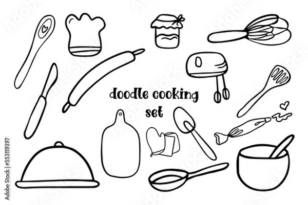 Fototapeta Doodle cooking set hand drawn