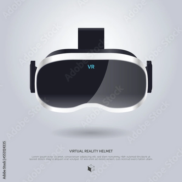 Fototapeta Realistic 3d VR Headset illustration. Vector Virtual Reality technology digital glasses poster template. Innovation device.