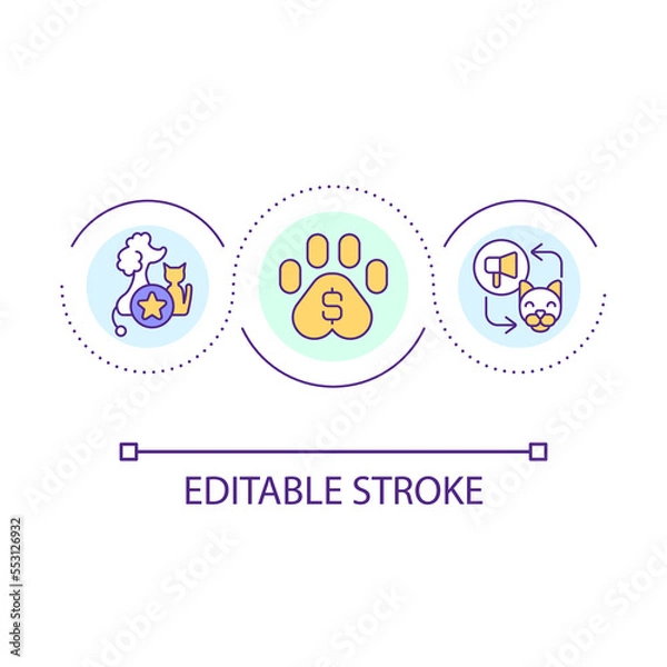 Fototapeta Making pet famous in social media loop concept icon. Animal blog. Work from home. Start family business abstract idea thin line illustration. Isolated outline drawing. Editable stroke. Arial font used