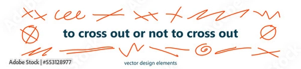 Fototapeta Set of strikethroughs in red pen. A variety of design elements for cross out, annotations and adjustments. Vector template