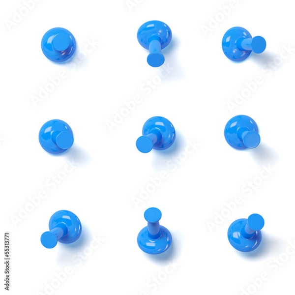 Obraz Set of blue push pins with different angles isolated