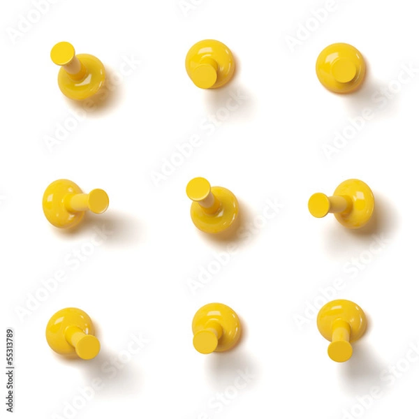 Obraz Set of yellow push pins with different angles isolated