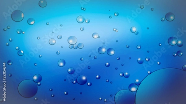 Fototapeta Water droplets on blue surface, graphic for background or other design illustration and artwork.