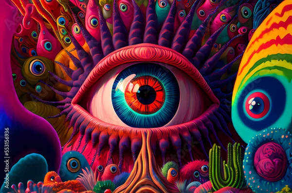 Fototapeta Fluorescent Dreamy Mystical colorful glowing fantasy world Imagination of start of mind