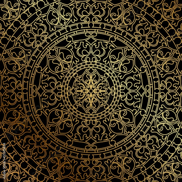 Obraz Vector black background with gold oriental ornament