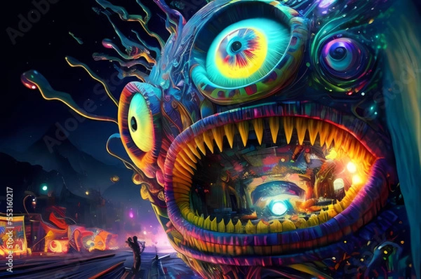 Fototapeta Fluorescent Dreamy Mystical colorful glowing fantasy world Imagination of start of mind