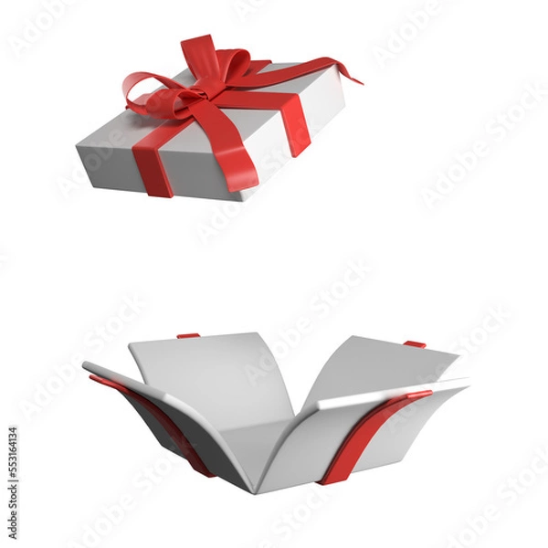 Obraz Giftbox. with red ribbon. isolated on white background. present gift box. 3D rendering