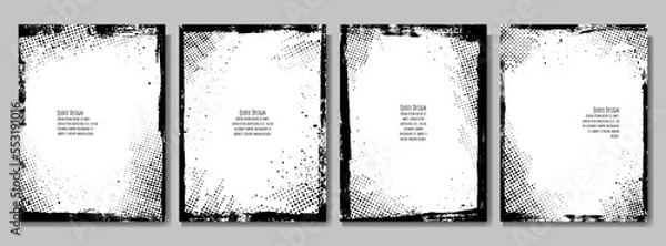 Fototapeta Vector grunge overlay. Hand drawn abstract frame set. Ink brush strokes mess. Design for poster, invitation, gift card, coupon, book cover. Banner halftone overlay. Retro vintage background collection