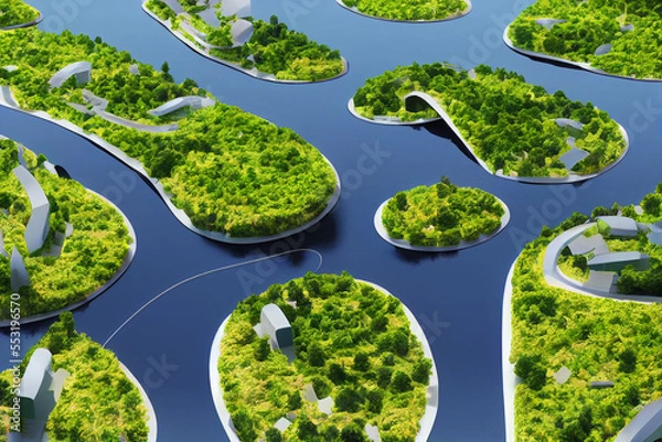 Obraz future smart cities, sustainable citys, sustainble highrises with lush planting