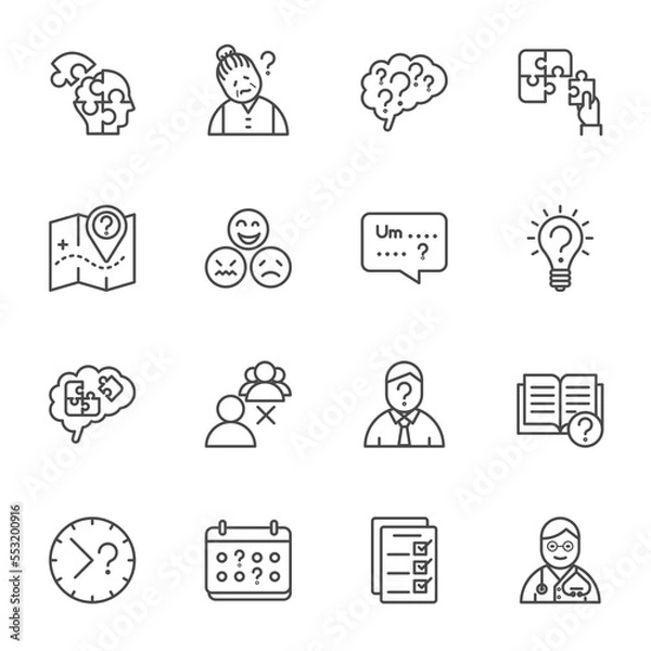 Fototapeta Alzheimer's Disease, Vector thin line icons set