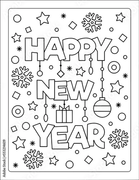 Fototapeta Happy New Year coloring sheet, Merry Christmas Coloring Page for Kids. Coloring pages for kids, party activity to have a great time. Christmas Coloring, christmas activities.