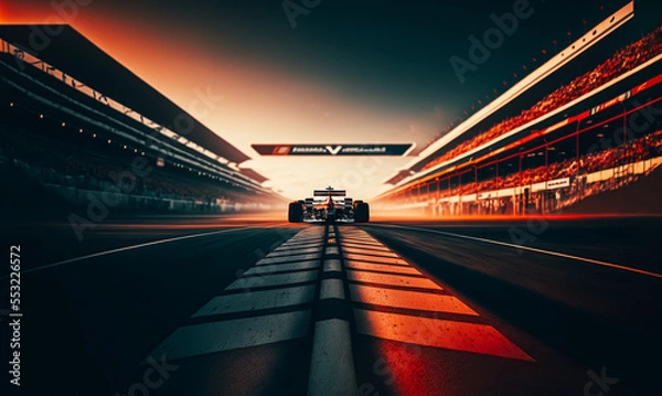 Fototapeta Racing car at high speed. Racer on a racing car passes the track. Motor sports competitive team racing. Motion blur background. digital art	