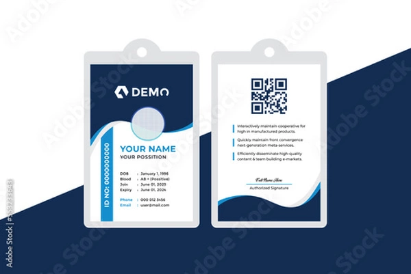 Fototapeta Abstract wave Blue Id Card Design, Professional Identity Card Template Vector for Employees. Office Id Card Layout | Employee Id Card for Your Business Company. Modern ID Card Template with an author	