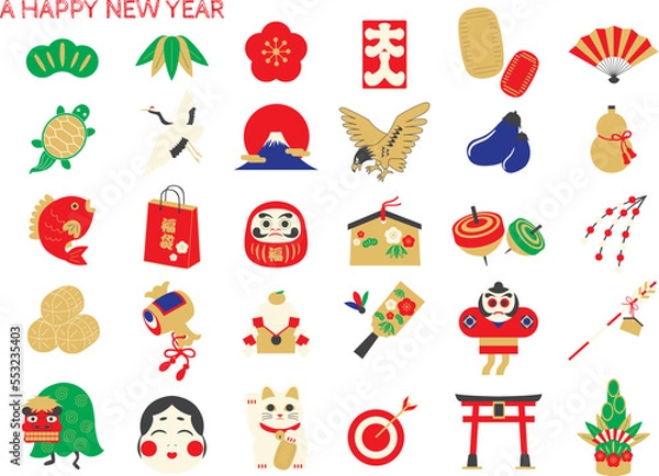 Obraz お正月・縁起物イラスト素材セット