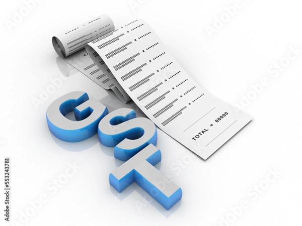Fototapeta 3d rendering GST Tax India with computer bill