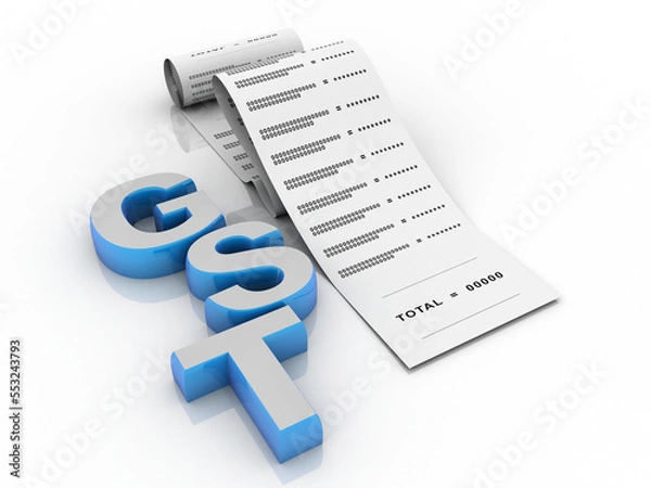 Fototapeta 3d rendering GST Tax India with computer bill