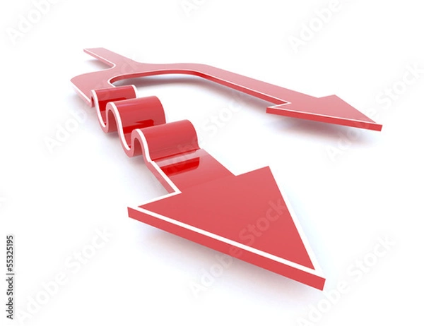 Fototapeta Red 3D arrow seperates into two distinct path