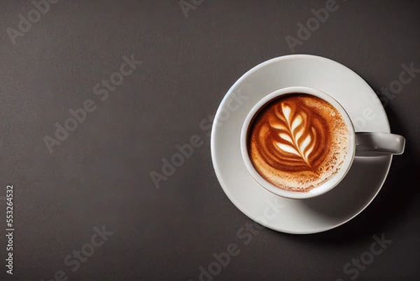 Fototapeta Cappuccino Tasse auf braunem Hintergrund mit Textfreiraum, Generative AI