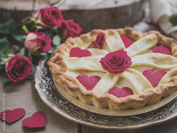 Obraz homemade strawberry pie with roses