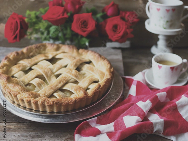 Obraz homemade apple pie with roses