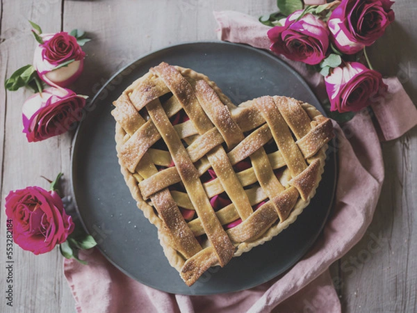 Obraz heart shaped apple pie on a plate