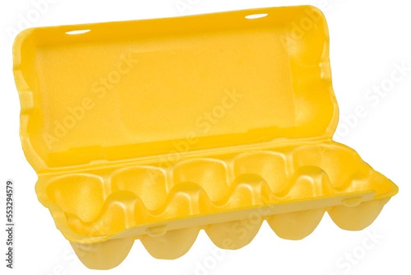 Obraz open empty plastic egg box on white background. modern degradable packaging