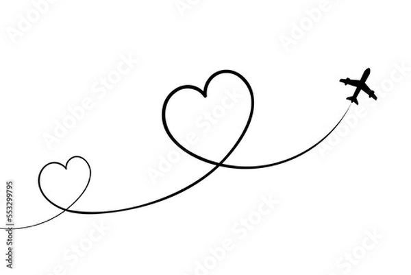 Fototapeta The plane draws a loop in the shape of a heart, leaving a smoky trail.