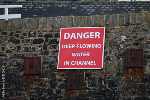 Fototapeta Danger deep flowing  water in channel, Bude Bay Cornwall, Enland UK