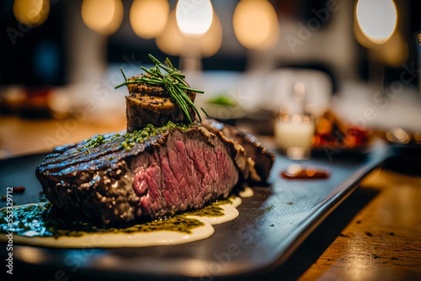 Fototapeta Tasty steak in a restaurant