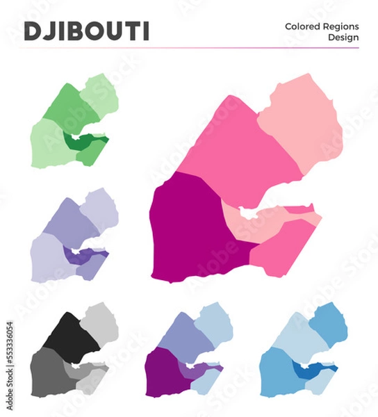 Fototapeta Djibouti map collection. Borders of Djibouti for your infographic. Colored country regions. Vector illustration.