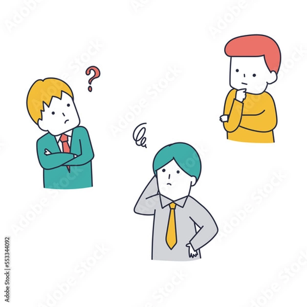 Fototapeta 悩んだり考えたりする3人の男たち｜mayucolor09