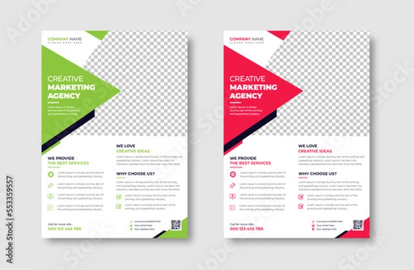Fototapeta Creative corporate trendy unique business professional marketing agency modern simple leaflet flyer design for attractive business poster layout, business minimal abstract advertising vector template.