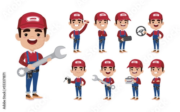 Fototapeta Set of technician with different poses