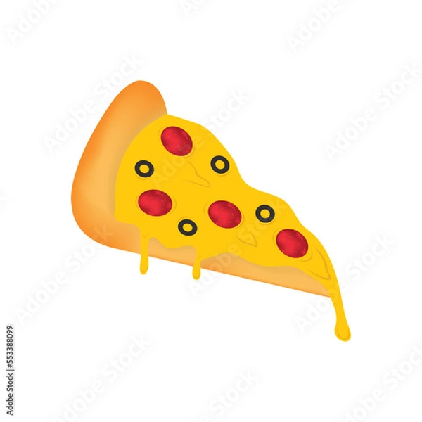 Obraz Illustration of a pizza slice in vector isolated on a white background.