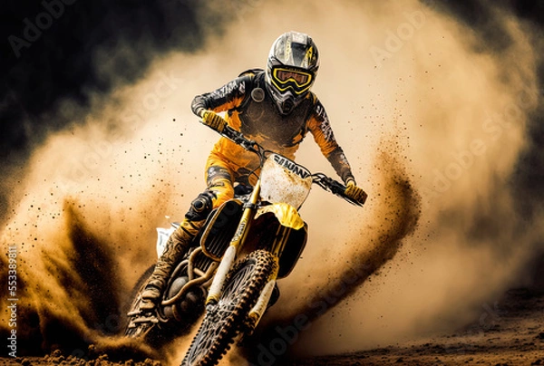 Obraz A motocross biker performing motocross activity. Generative AI