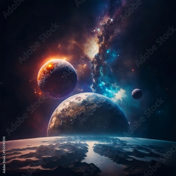 Fototapeta Space galaxy background with planets and stars