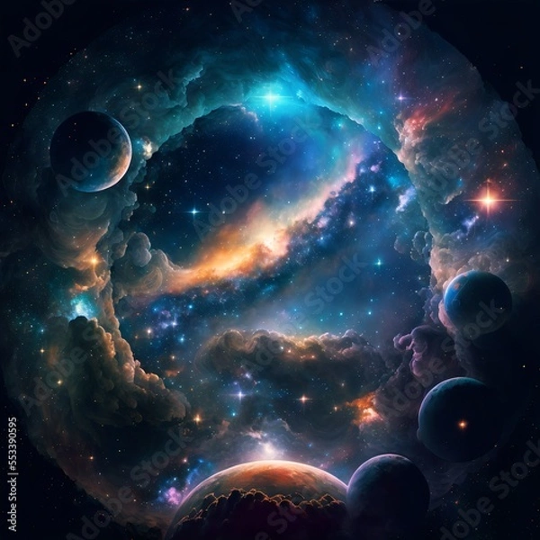 Fototapeta Space galaxy background with planets and stars