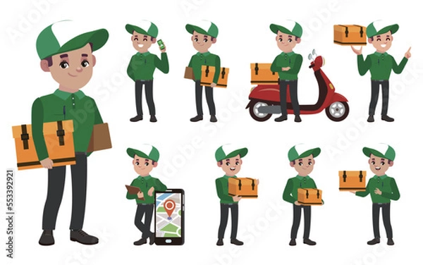 Fototapeta Delivery staff with different poses