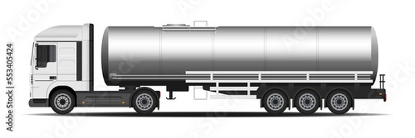 Fototapeta Tank truck vector mockup. Isolated tanker template for branding.