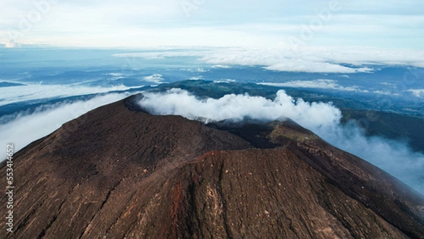 Fototapeta Aerial view of Mount Slamet or Gunung Slamet is an active stratovolcano in the Purbalingga Regency