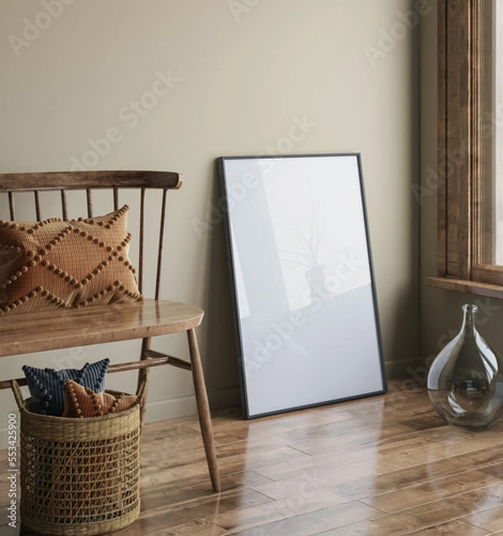 Fototapeta Mock up frame in home interior background, Scandi-Boho style, 3d render