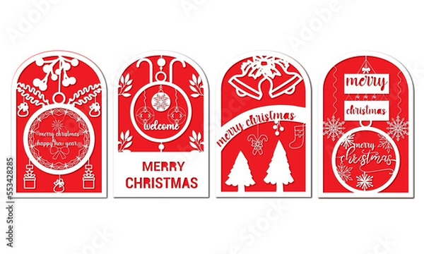 Fototapeta Merry Christmas and happy new year 2 layer greeting card illustration background.