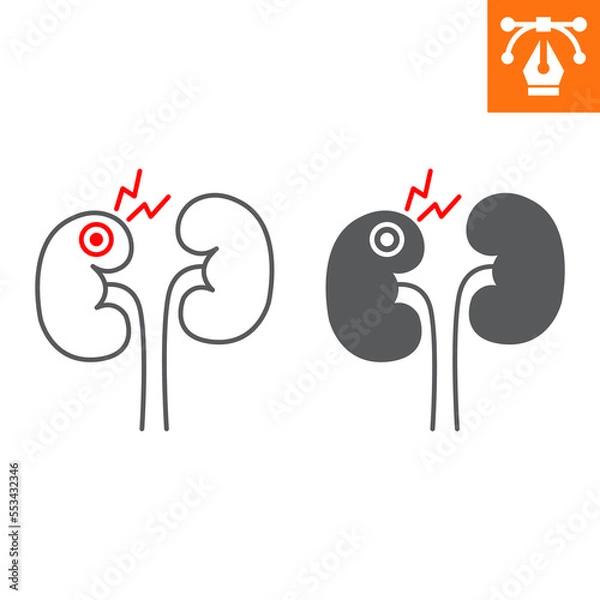 Obraz Kidney disease line and solid icon, outline style icon for web site or mobile app, pyelonephritis and glomerulonephritis, kidney failure vector icon, simple vector illustration, vector graphics.