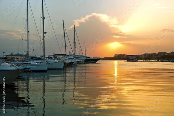Obraz A wonderful evening at in the Yacht Club Sveti Vlas, Bulgaria. Sunny beach.