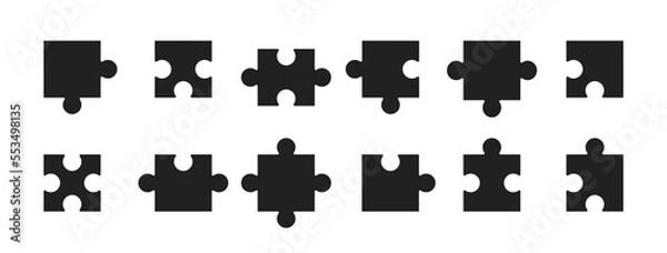 Obraz Puzzle pieces vector. Puzzle black icon set.