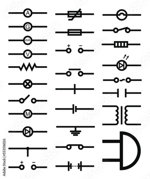 Obraz Electrical circuit physics icons set vector. Set of Physics educational icons