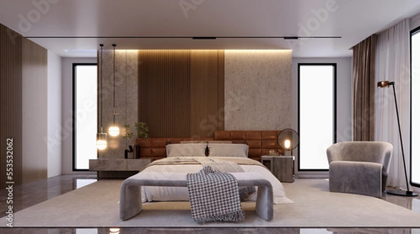 Obraz 3d rendering,3d illustration, Interior Scene and  Mockup,bed room interior modern style.